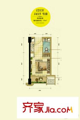 中航翡翠城二期高層26號(hào)樓標(biāo)準(zhǔn)層12-15號(hào)房戶型圖 1室1衛(wèi)1廚