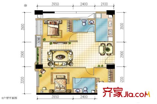 中航翡翠城一期高層27號(hào)樓標(biāo)準(zhǔn)層E戶型 2室2廳1衛(wèi)1廚