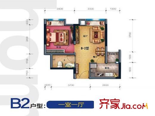 國(guó)興北岸江山二期精裝小戶8/9號(hào)樓標(biāo)準(zhǔn)層B2戶型 1室1廳1衛(wèi)1廚