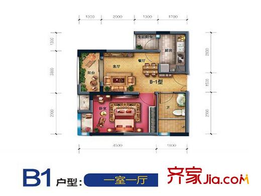 國(guó)興北岸江山二期精裝小戶8/9號(hào)樓標(biāo)準(zhǔn)層B1戶型 1室1廳1衛(wèi)1廚