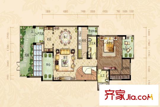 華宇天宮花城漫香郡3幢2單元1層1號房戶型 2室2廳2衛(wèi)1廚