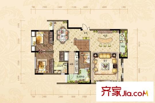 華宇天宮花城漫香郡3幢1、2單元7層1、2號房戶型 3室2廳1衛(wèi)1廚