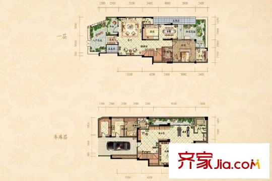 華宇天宮花城漫香郡組團底層洋樓戶型 2室3廳4衛(wèi)1廚