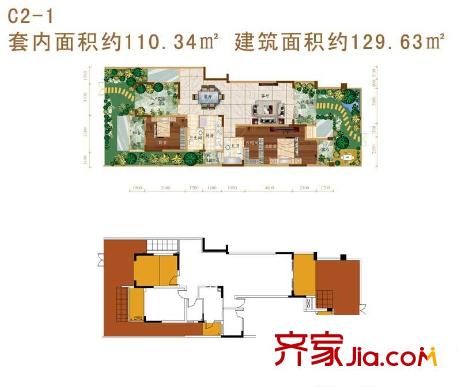 華宇天宮花城一期E1-E11棟標(biāo)準(zhǔn)層c2-1戶型 2室2廳2衛(wèi)1廚