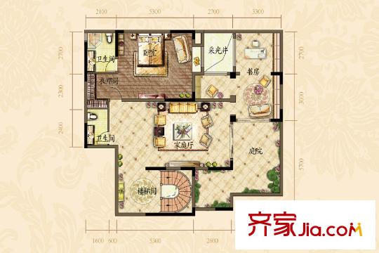 華宇天宮花城漫香郡5幢1單元1層1號(hào)房戶型 2室2廳2衛(wèi)1廚