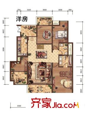 金科公園王府戶型圖一期洋房A3標(biāo)準(zhǔn)層11層躍層下層 4室3廳4衛(wèi)1廚
