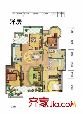 金科公園王府戶型圖一期洋房A2幢標(biāo)準(zhǔn)層5F戶型 4室2廳2衛(wèi)1廚
