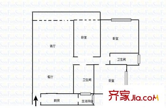 融匯溫泉城B區(qū) 2室 戶型圖