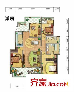 金科公園王府戶型圖一期洋房A1幢標(biāo)準(zhǔn)層4F戶型 4室2廳2衛(wèi)1廚