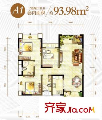 隆鑫天雨方戶型圖一期9棟標(biāo)準(zhǔn)層A1戶型 3室2廳2衛(wèi)1廚