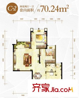 隆鑫天雨方戶型圖一期10棟標(biāo)準(zhǔn)層C-2戶型 2室2廳1衛(wèi)1廚