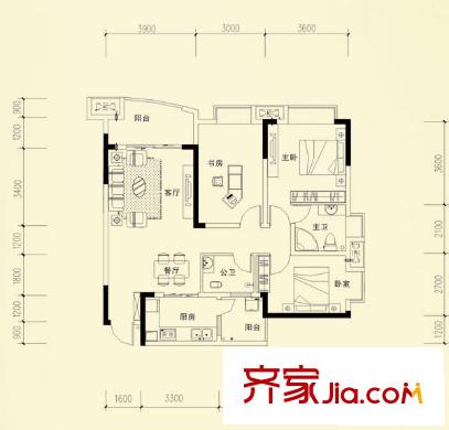 保利康橋戶型圖S戶型 3室2廳2衛(wèi)1廚