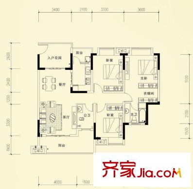 保利康橋戶型圖G戶型 3室2廳2衛(wèi)1廚