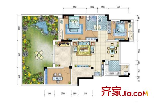 康田蔚藍(lán)海C區(qū)6、7幢洋房標(biāo)準(zhǔn)層E戶型 3室2廳2衛(wèi)1廚