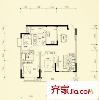 保利康橋戶型圖H戶型 3室2廳2衛(wèi)1廚