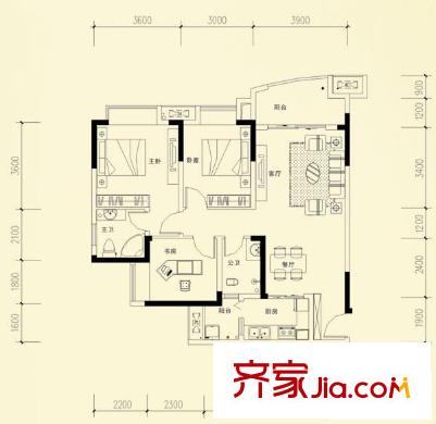 保利康橋戶型圖S1戶型 3室2廳1衛(wèi)1廚