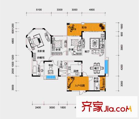 愛加西西里戶型圖二期8號樓標(biāo)準(zhǔn)層G3戶型 4室2廳2衛(wèi)1廚