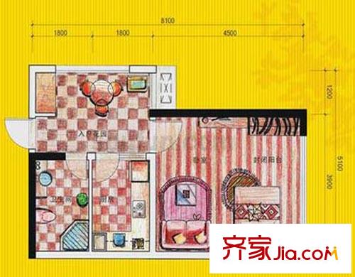 融僑諾丁陽光戶型圖1號(hào)樓-D1-單間配套 1室1衛(wèi)1廚