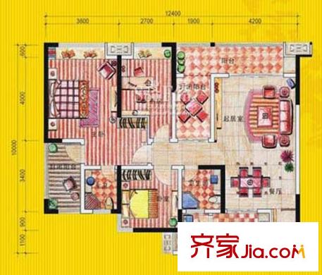 融僑諾丁陽光戶型圖6、7號樓3、6號 2室2廳1衛(wèi)1廚