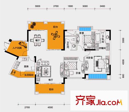 愛加西西里戶型圖二期8號(hào)樓標(biāo)準(zhǔn)層G1戶型 3室2廳2衛(wèi)1廚