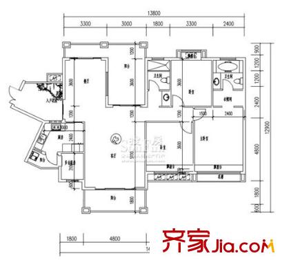 愛加西西里戶型圖2棟 4室2廳2衛(wèi)1廚