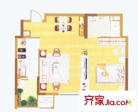 重慶天地雍江藝庭戶型圖tower-03-5 1室1廳1衛(wèi)1廚