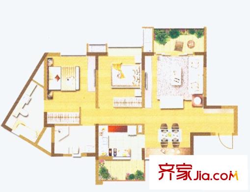 重慶天地雍江藝庭戶型圖tower-02-1 2室2廳1衛(wèi)1廚
