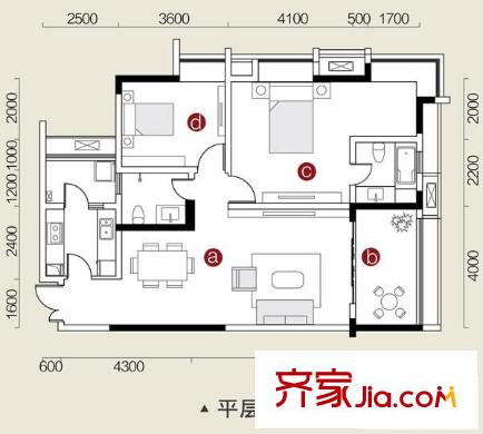 融匯溫泉城A區(qū)戶型圖上筑9、10#樓A18(售完) 2室2廳2衛(wèi)1廚