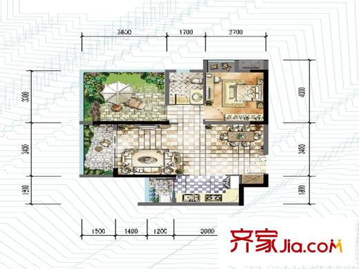 中交麗景一期1、7號樓標(biāo)準(zhǔn)層B06戶型 1室2廳1衛(wèi)1廚