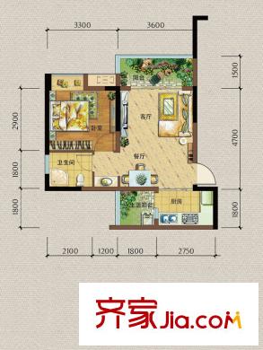 中交麗景二期8號樓標(biāo)準(zhǔn)層E2戶型 1室2廳1衛(wèi)1廚