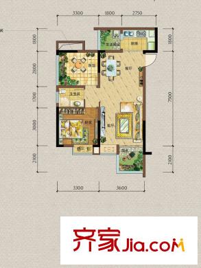 中交麗景二期8號樓標(biāo)準(zhǔn)層E1戶型 1室2廳1衛(wèi)1廚