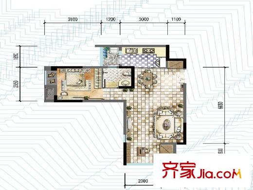 中交麗景一期1/2/7/9號樓標(biāo)準(zhǔn)層B09戶型 1室2廳1衛(wèi)1廚