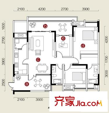 融匯溫泉城A區(qū)戶(hù)型圖上筑1、2#樓A40(售完) 3室2廳2衛(wèi)1廚