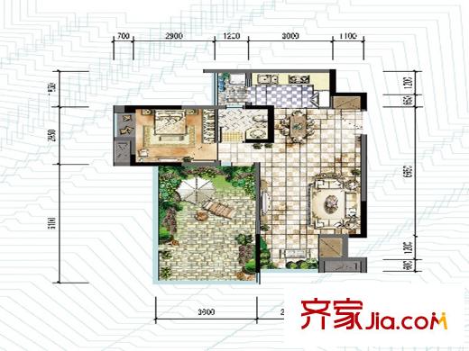 中交麗景一期1、7號樓標(biāo)準(zhǔn)層B07戶型 1室2廳1衛(wèi)1廚