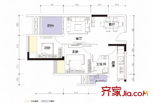 華潤二十四城三期28/29/30號樓標準層B戶型 2室2廳1衛(wèi)1廚