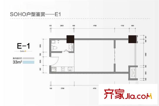 華潤二十四城四期39號樓標準層E-1戶型 1室1廳1衛(wèi)1廚