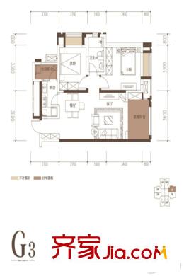 華潤二十四城四期31棟標準層G3戶型圖 2室2廳1衛(wèi)1廚