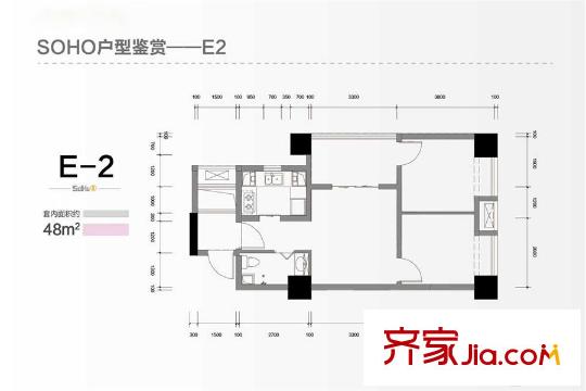 華潤二十四城四期39號樓標準層E-2戶型 1室1廳1衛(wèi)1廚