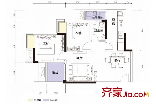 華潤二十四城三期28/29/30號樓標準層D戶型 2室2廳1衛(wèi)1廚