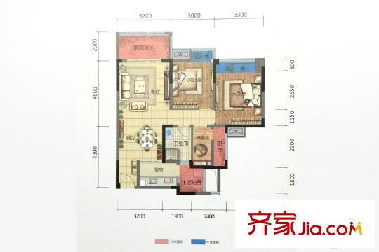 北大資源博雅二期高層5號樓標(biāo)準(zhǔn)層C1戶型 2室2廳1衛(wèi)1廚