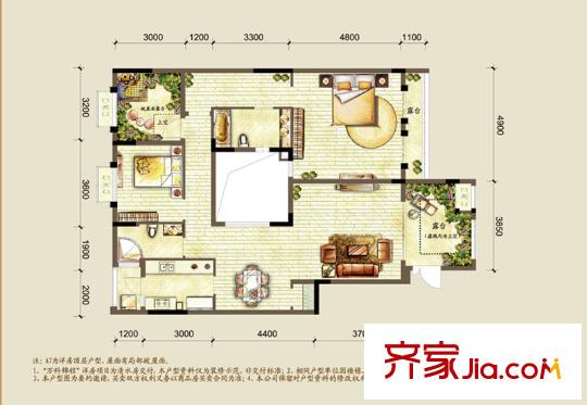 萬(wàn)科錦程戶型圖一期5/6/7/8號(hào)樓頂層A7戶型 2室2廳1衛(wèi)1廚