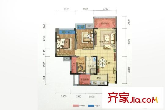 北大資源博雅二期高層5號樓標(biāo)準(zhǔn)層D1戶型 2室2廳1衛(wèi)1廚
