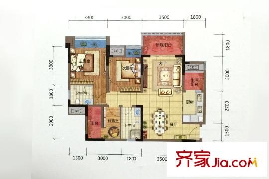 北大資源博雅二期高層5號樓標(biāo)準(zhǔn)層B1戶型 2室2廳2衛(wèi)1廚