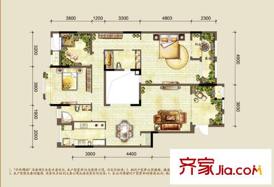 萬(wàn)科錦程戶型圖一期5/6/7/8號(hào)樓頂層A4戶型 2室2廳1衛(wèi)1廚