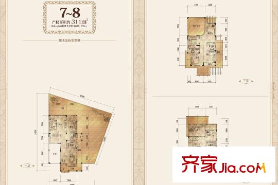 融科橡樹瀾灣四期類獨(dú)棟別墅7-8戶型 4室2廳4衛(wèi)1廚