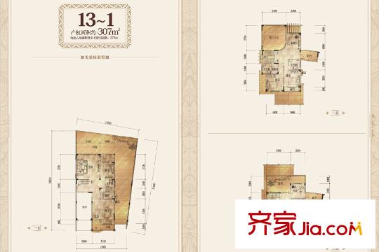 融科橡樹瀾灣四期類獨(dú)棟別墅13-1戶型 4室2廳4衛(wèi)1廚