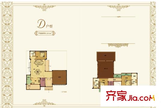 融科橡樹瀾灣四期E組團(tuán)類獨(dú)棟別墅D戶型 3室2廳3衛(wèi)1廚