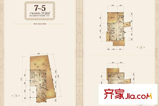 融科橡樹瀾灣四期類獨棟別墅7-5戶型 4室2廳4衛(wèi)1廚