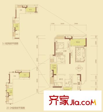 融創(chuàng)御錦戶型圖1期3-3號樓4-21層G號房 2室2廳2衛(wèi)1廚