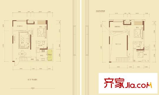融創(chuàng)御錦戶型圖1期1/2號樓D戶型(標(biāo)準(zhǔn)層) 1室2廳1衛(wèi)1廚